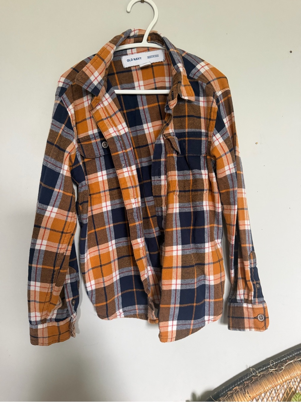Old Navy Orange, Navy & White Plaid Button-Up Shirt